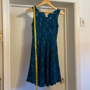 Teal lace sequin dress